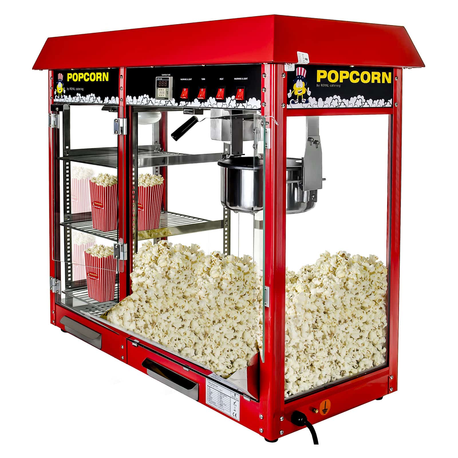 Macchina per popcorn con vetrina riscaldata - 1700 W | RCPC-16E