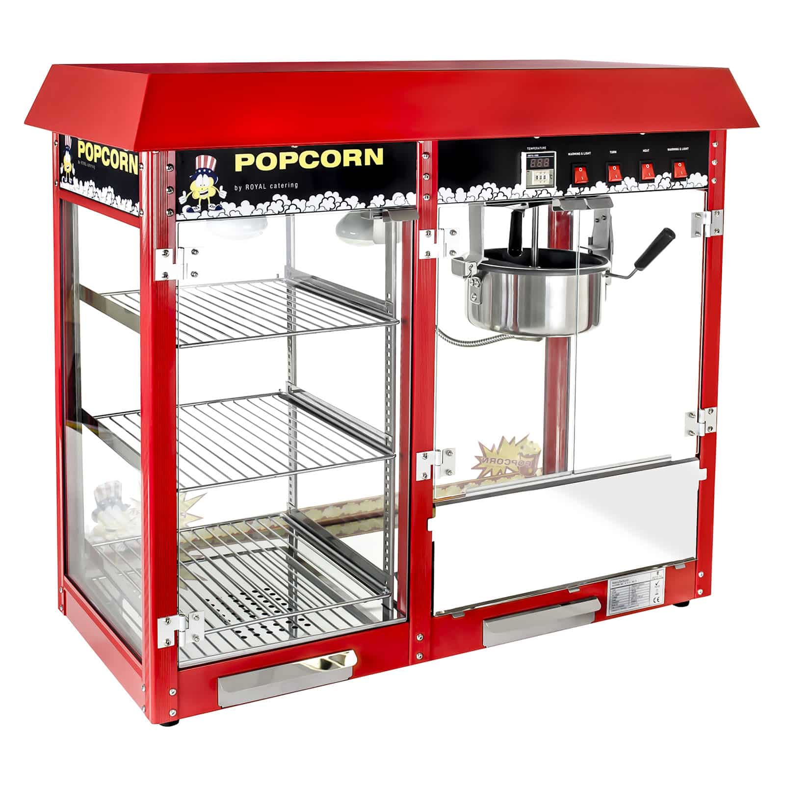 Macchina per popcorn con vetrina riscaldata - 1700 W | RCPC-16E