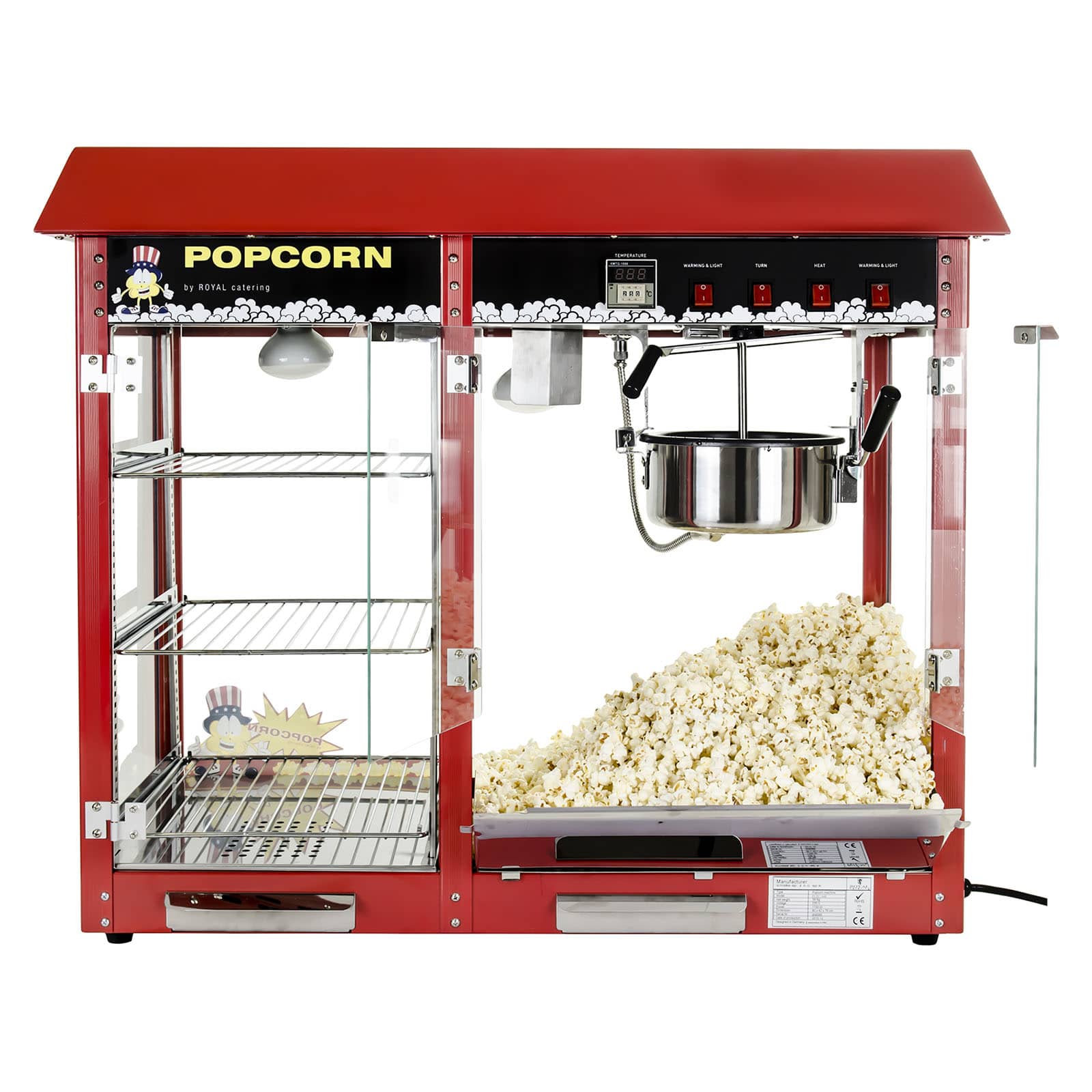 Macchina per popcorn con vetrina riscaldata - 1700 W | RCPC-16E