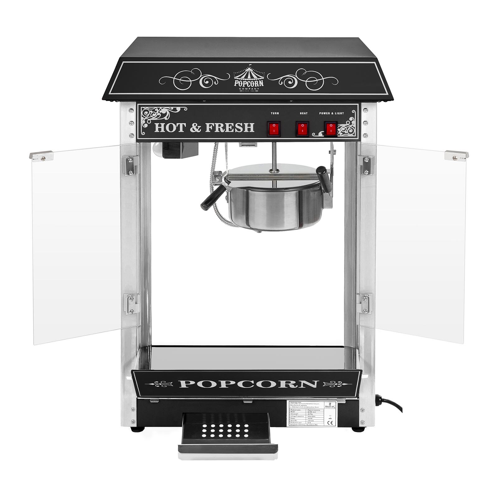 Macchina per popcorn con carrello - 1600 W - design RETRO | RCPW.16.2