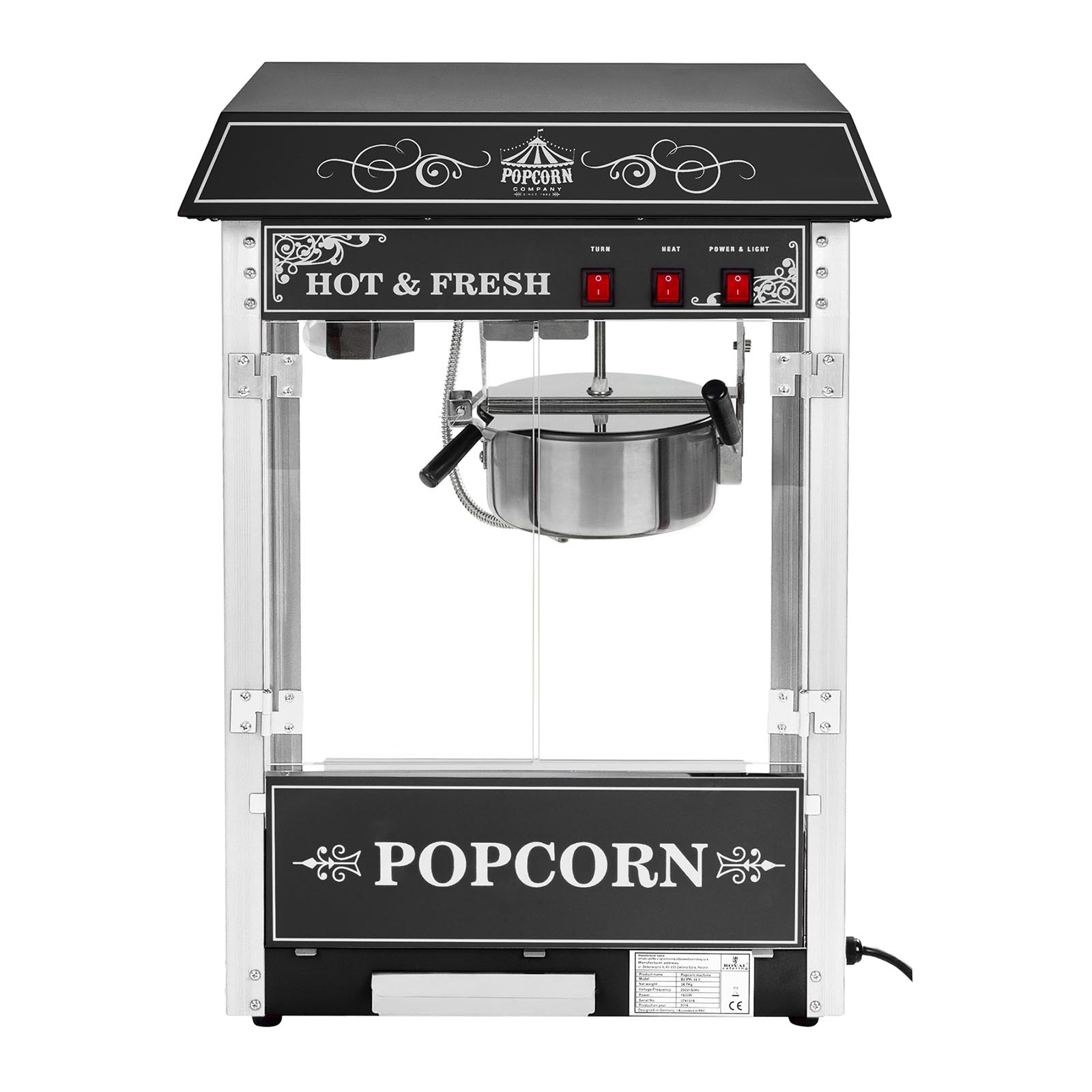 Macchina per popcorn con carrello - 1600 W - design RETRO | RCPW.16.2
