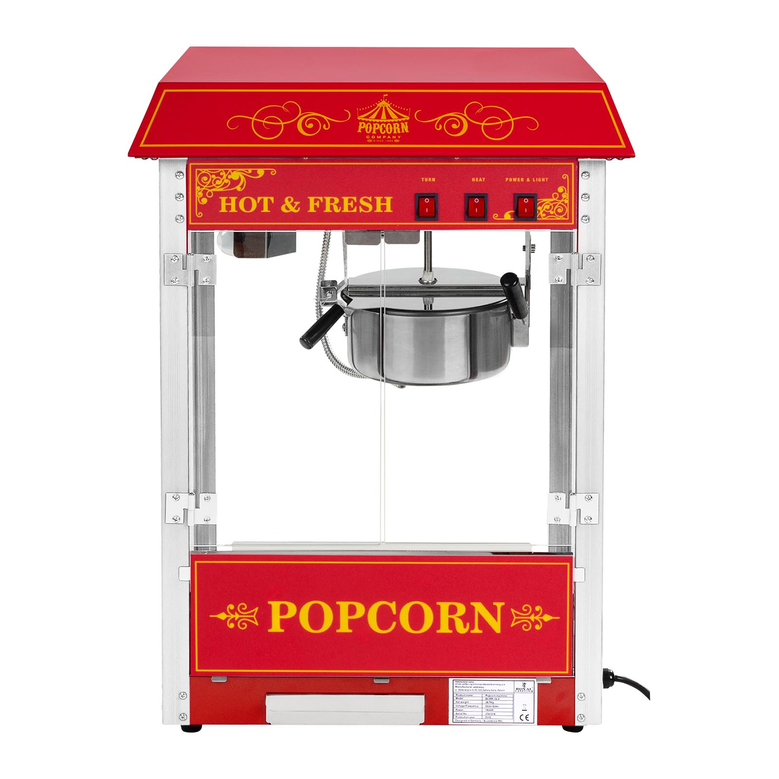 Macchina per popcorn completa di carrello - design retrò - rossa | RCPW.16.2