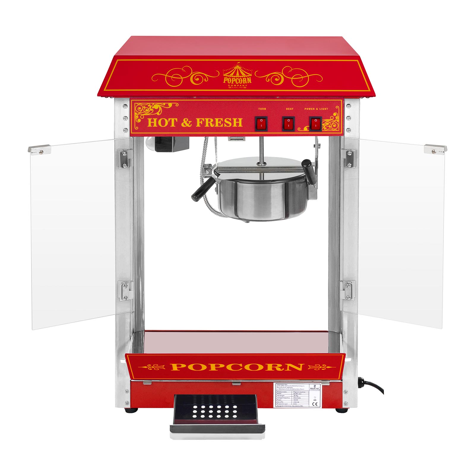 Macchina per popcorn completa di carrello - design retrò - rossa | RCPW.16.2