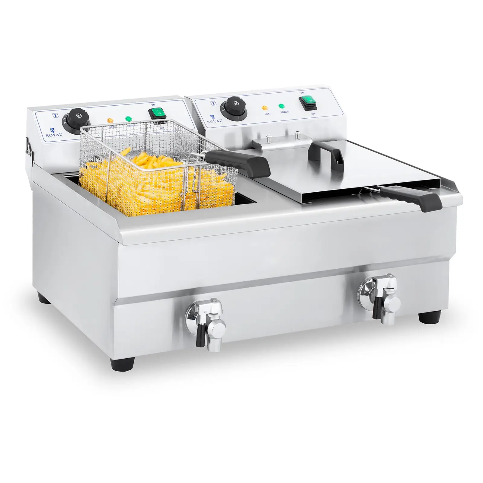 Friggitrice elettrica doppia - 2 x 16 litri con rubinetto di scarico | RCEF 16DH-1