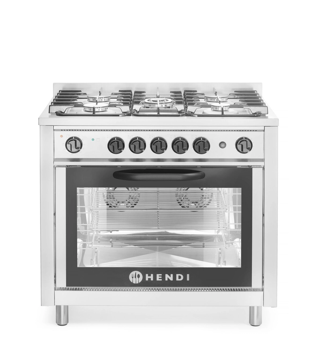 Cucina a gas con 5 fuochi, forno elettrico + grill GN 1/1 | Hendi 225707