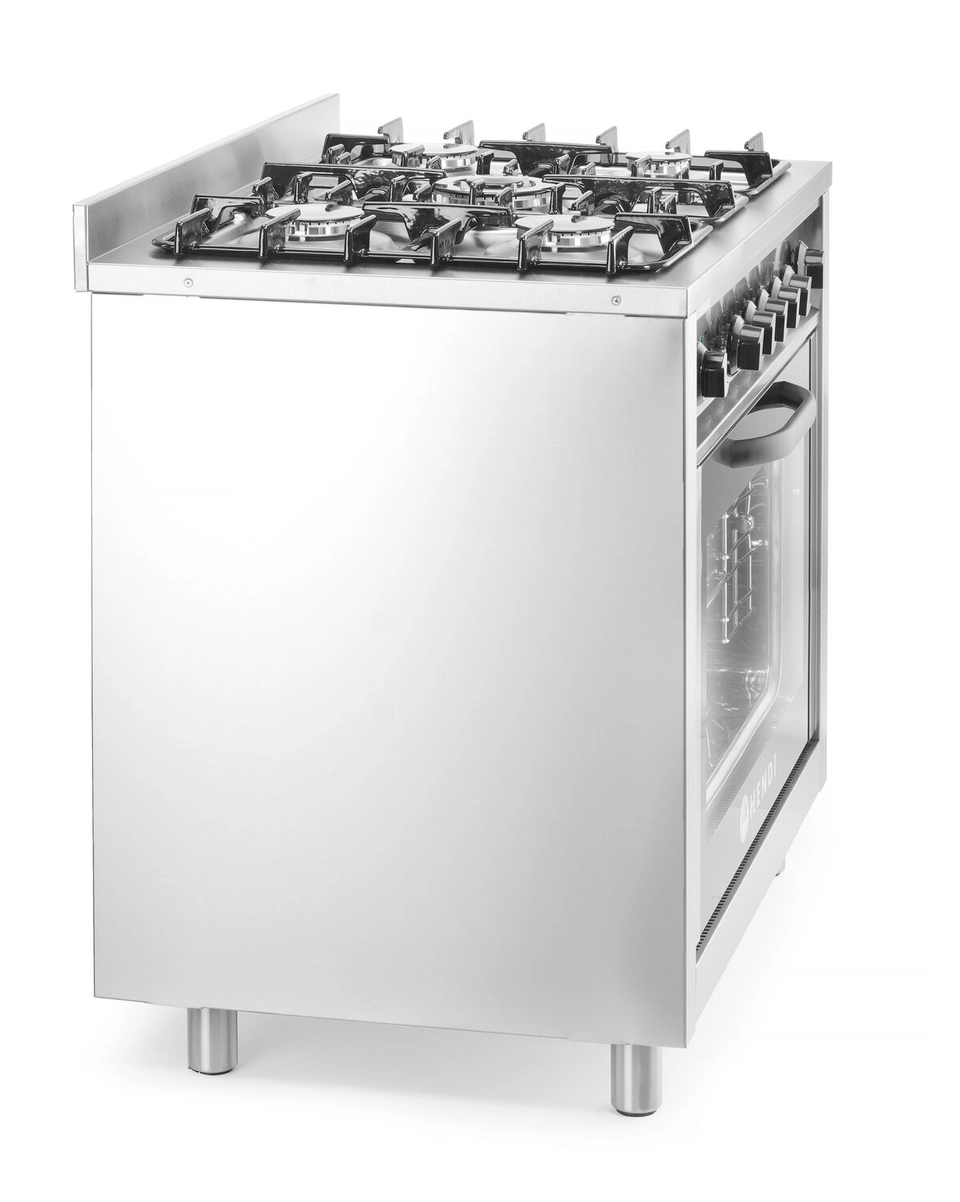 Cucina a gas con 5 fuochi, forno elettrico + grill GN 1/1 | Hendi 225707