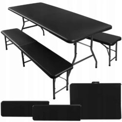 Set da giardino pieghevole nero - tavolo + panche | 180 cm