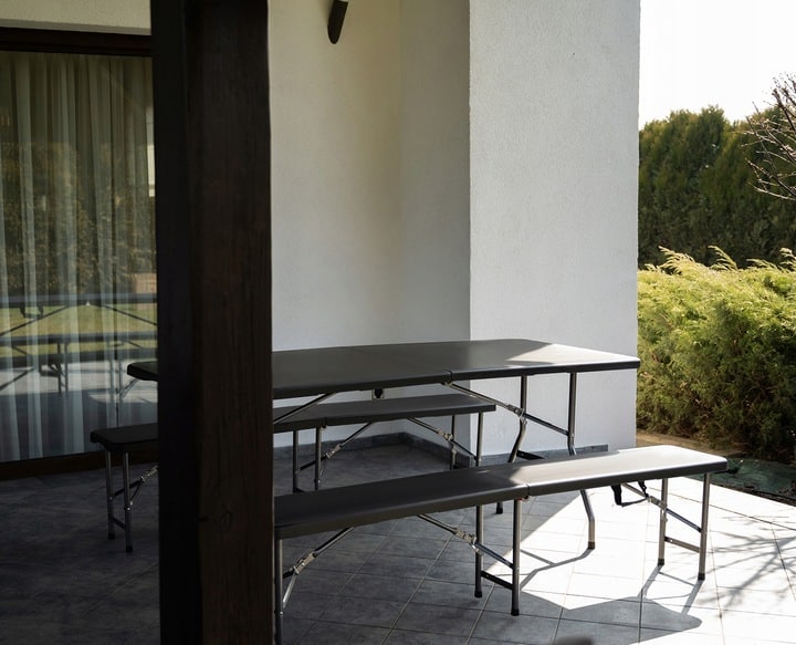 Set da giardino pieghevole nero - tavolo + panche | 180 cm