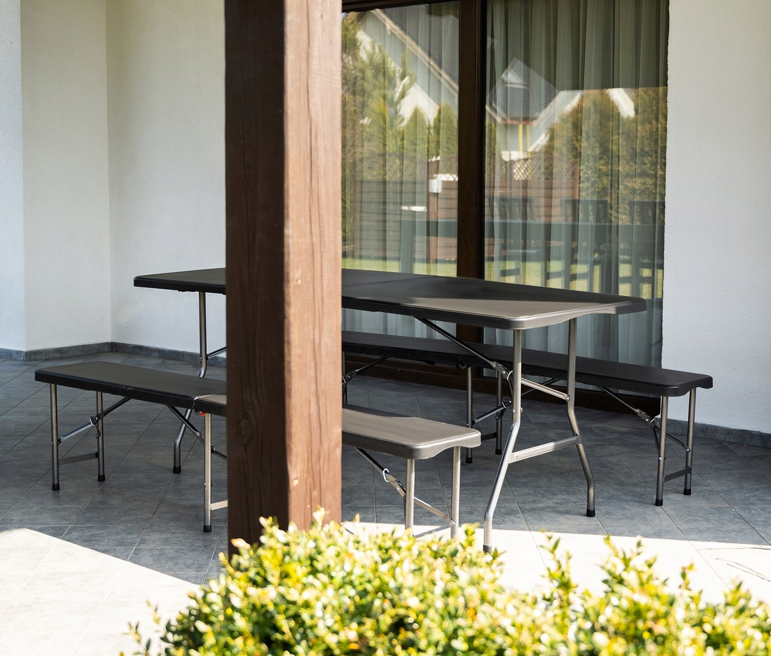 Set da giardino pieghevole nero - tavolo + panche | 180 cm