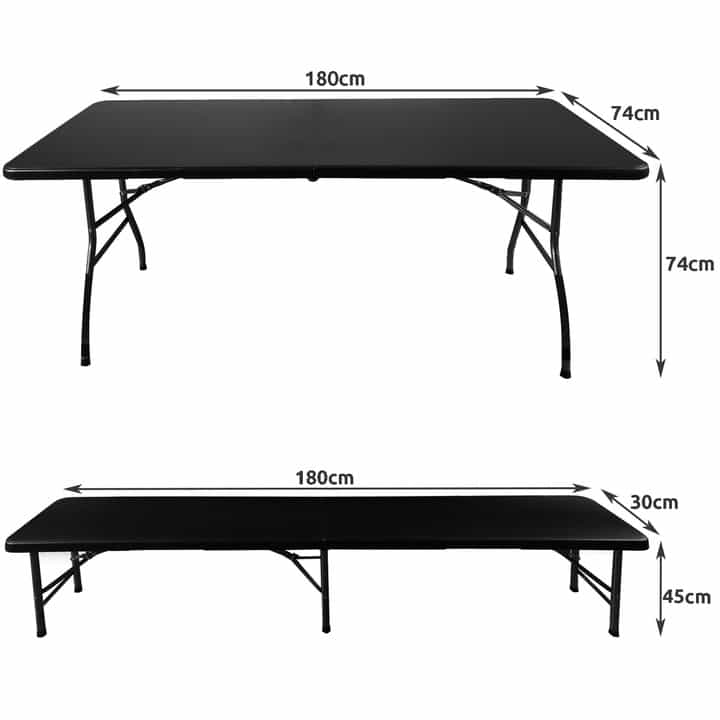 Set da giardino pieghevole nero - tavolo + panche | 180 cm