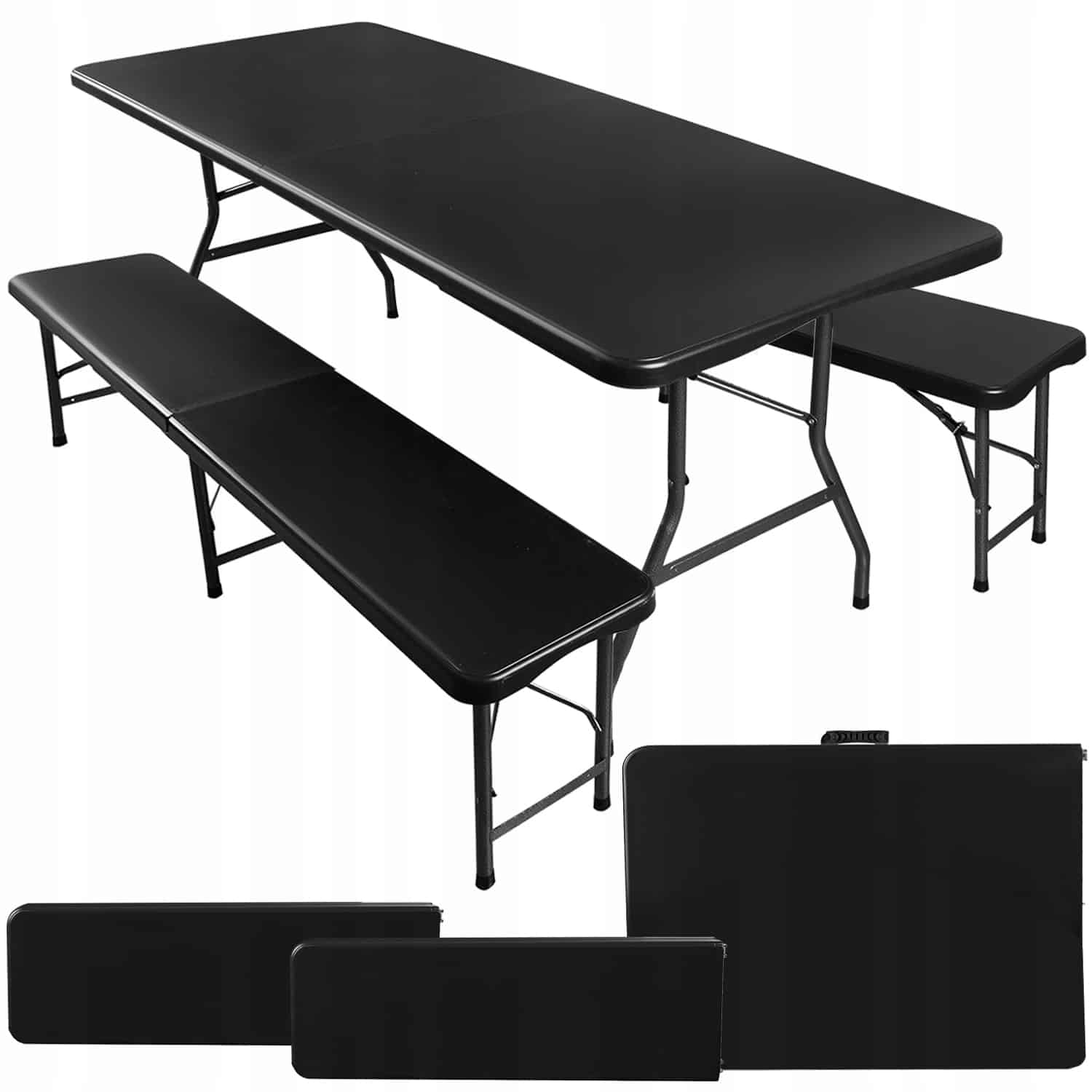 Set da giardino pieghevole nero - tavolo + panche | 180 cm