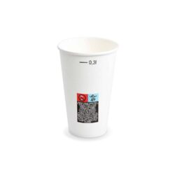 Bicchiere di carta (FSC Mix) con tacca di riempimento bianco Ø80mm 0,3L [50 pz]