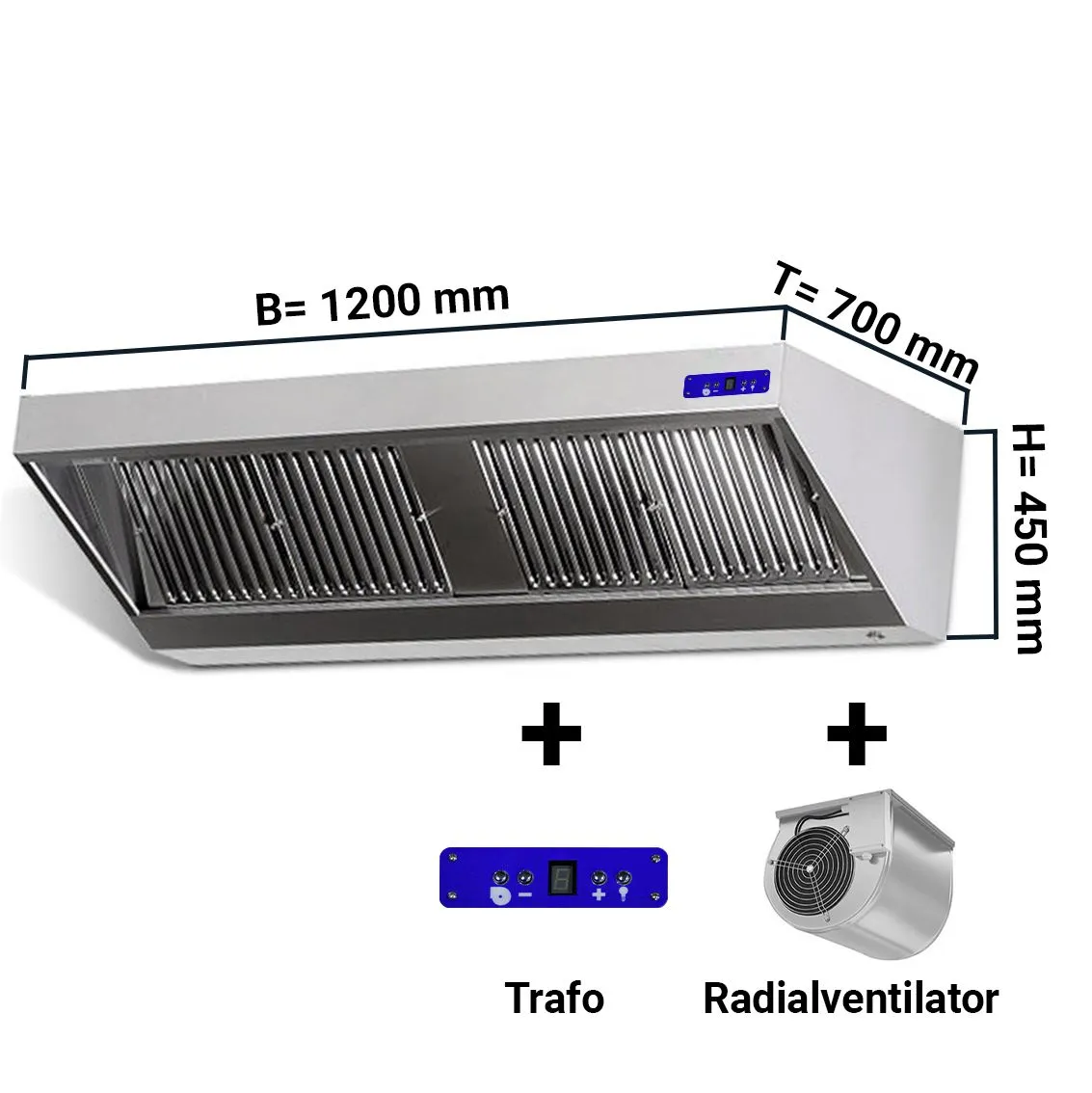 Cappa aspirante a parete con motore, regolatore e illuminazione - 120 x 70 cm | WHIE127M