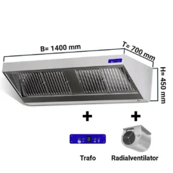 Cappa aspirante a parete con motore, regolatore e illuminazione - 140 x 70 cm | WHIE147M
