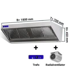 Cappa aspirante a parete con motore, regolatore e illuminazione - 180 x 70 cm | WLS187M