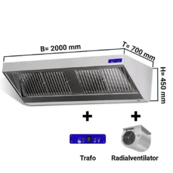 Cappa aspirante a parete con motore, regolatore e illuminazione - 200 x 70 cm | WHIE207M
