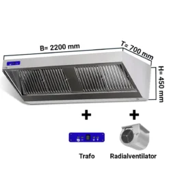Cappa aspirante a parete con motore, regolatore e illuminazione - 220 x 70 cm | WLS227M