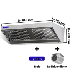 Cappa aspirante a parete con motore, regolatore e illuminazione - 80 x 70 cm | WLS87M