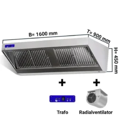 Cappa aspirante a parete con motore, regolatore e illuminazione - 160 x 90 cm | WLS169M