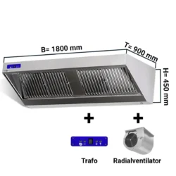 Cappa aspirante a parete con motore, regolatore e illuminazione - 180 x 90 cm | WLS189M