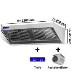 Cappa aspirante a parete con motore, regolatore e illuminazione - 220 x 90 cm | WLS229M