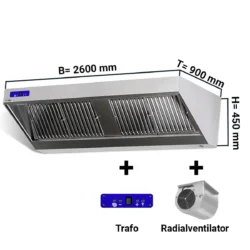 Cappa aspirante a parete con motore, regolatore e illuminazione - 260 x 90 cm | WLS269M