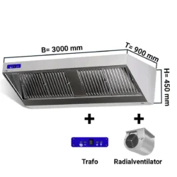 Cappa aspirante a parete con motore, regolatore e illuminazione - 300 x 90 cm | WLS309M