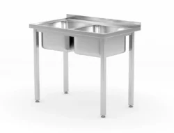 Tavolo lavello a due vasche - senza ripiano - 100 x 60 x 85 cm | Hendi 817049