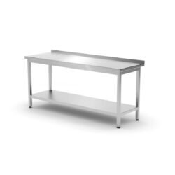 Tavolo da lavoro in acciaio inox - a parete con ripiano - imbullonato - 180 x 60 x 85 cm | Hendi 811504