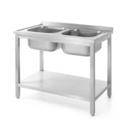 Tavolo lavello a due vasche - con ripiano - 100 x 70 x 85 cm | Hendi 812969