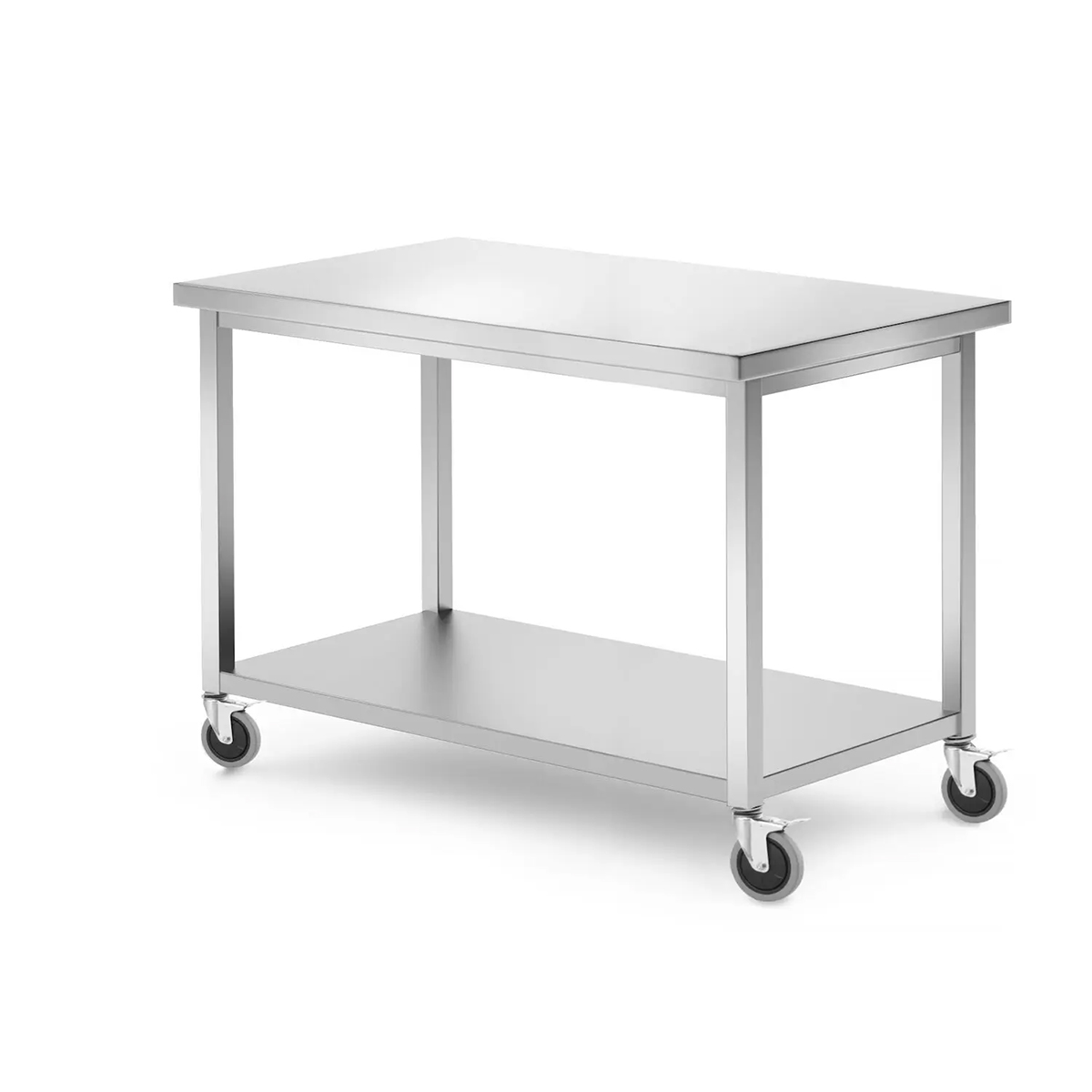 Tavolo mobile in acciaio inox con ripiano - 120 x 60 x 85 cm | Hendi 815793