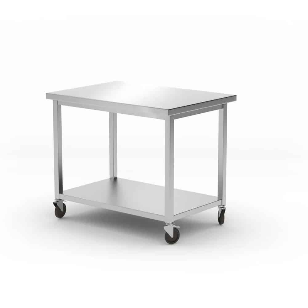 Tavolo mobile in acciaio inox con ripiano - 100 x 70 x 85 cm | Hendi 815786