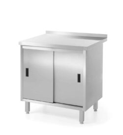 Tavolo armadiato in acciaio inox con porte scorrevoli - 80 x 60 cm | Hendi 811641