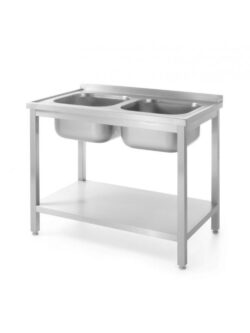 Tavolo lavello con ripiano - a due vasche - 100 x 60 x 85 cm | Hendi 811887