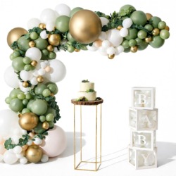 Arco di palloncini 137 pz, palloncini verdi, bianchi e oro opaco | Gastrokitchen