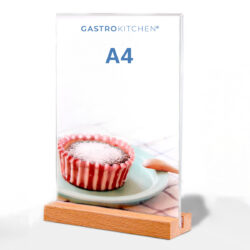 A4 - Espositore da tavolo in acrilico con base in legno | Gastrokitchen
