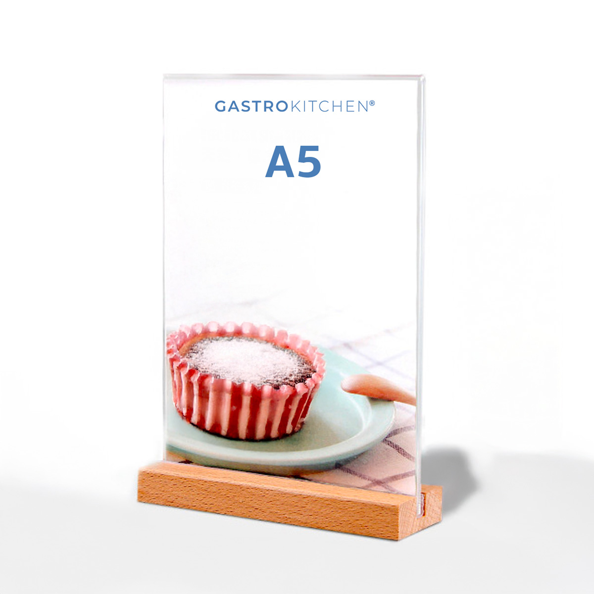 A5 - Espositore da tavolo in acrilico con base in legno | Gastrokitchen