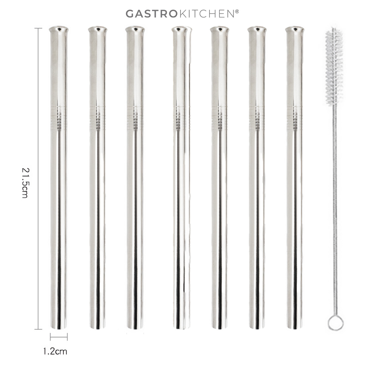 Cannucce spesse in acciaio inox Ø 12mm con spazzolina di pulizia - set 7+1 | Gastrokitchen