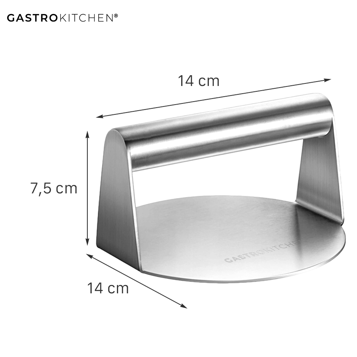 Pressa in acciaio inox per hamburger, impasti o griglia - Ø 14 cm | Gastrokitchen
