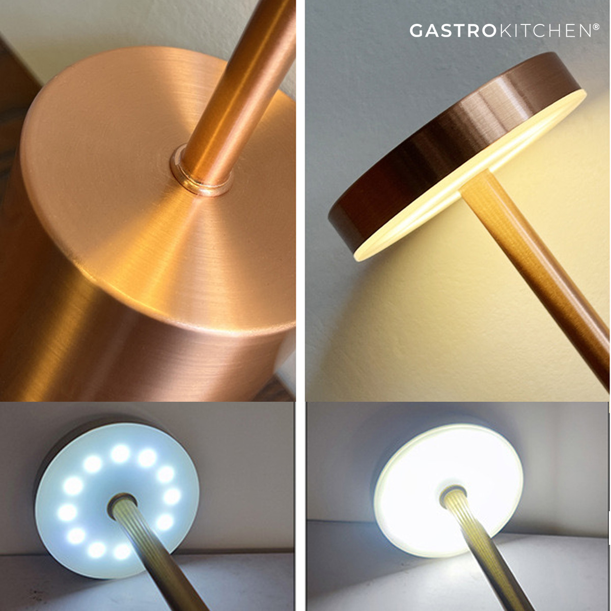 Lampada da tavolo LED USB - ricaricabile - 3 livelli di luminosità - oro rosa | Gastrokitchen