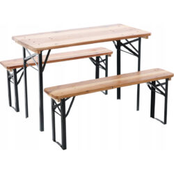 Set da festa da giardino pieghevole - 117 cm - tavolo + 2 panche