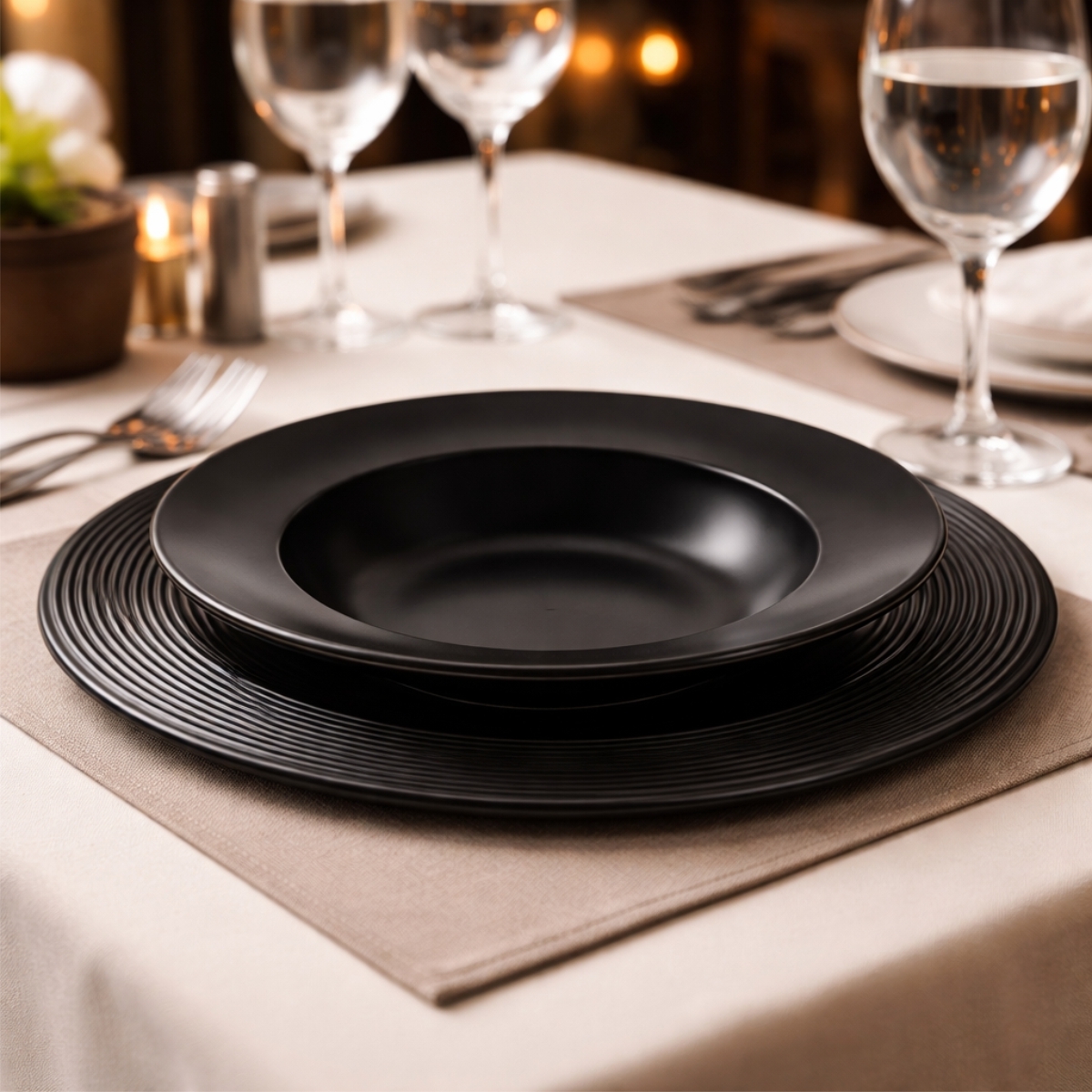 Set 6 sottopiatti - 33 cm - scanalati - neri