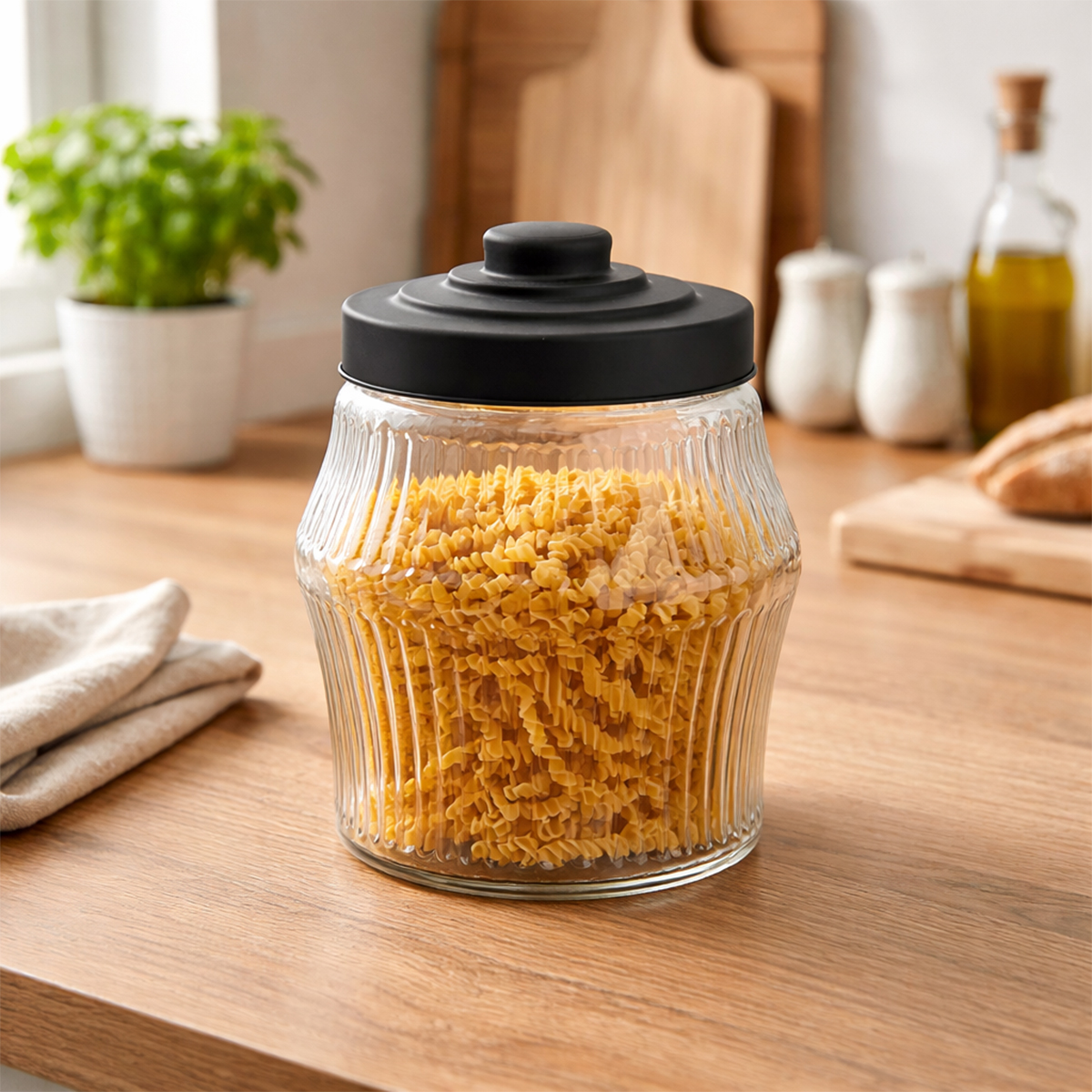 Barattolo in vetro scanalato con coperchio - 2 L