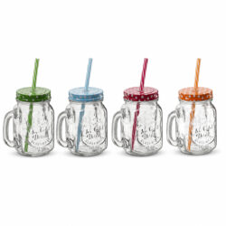 Bicchiere in vetro per limonata con coperchio e cannuccia - 450 ml - set da 4 pz