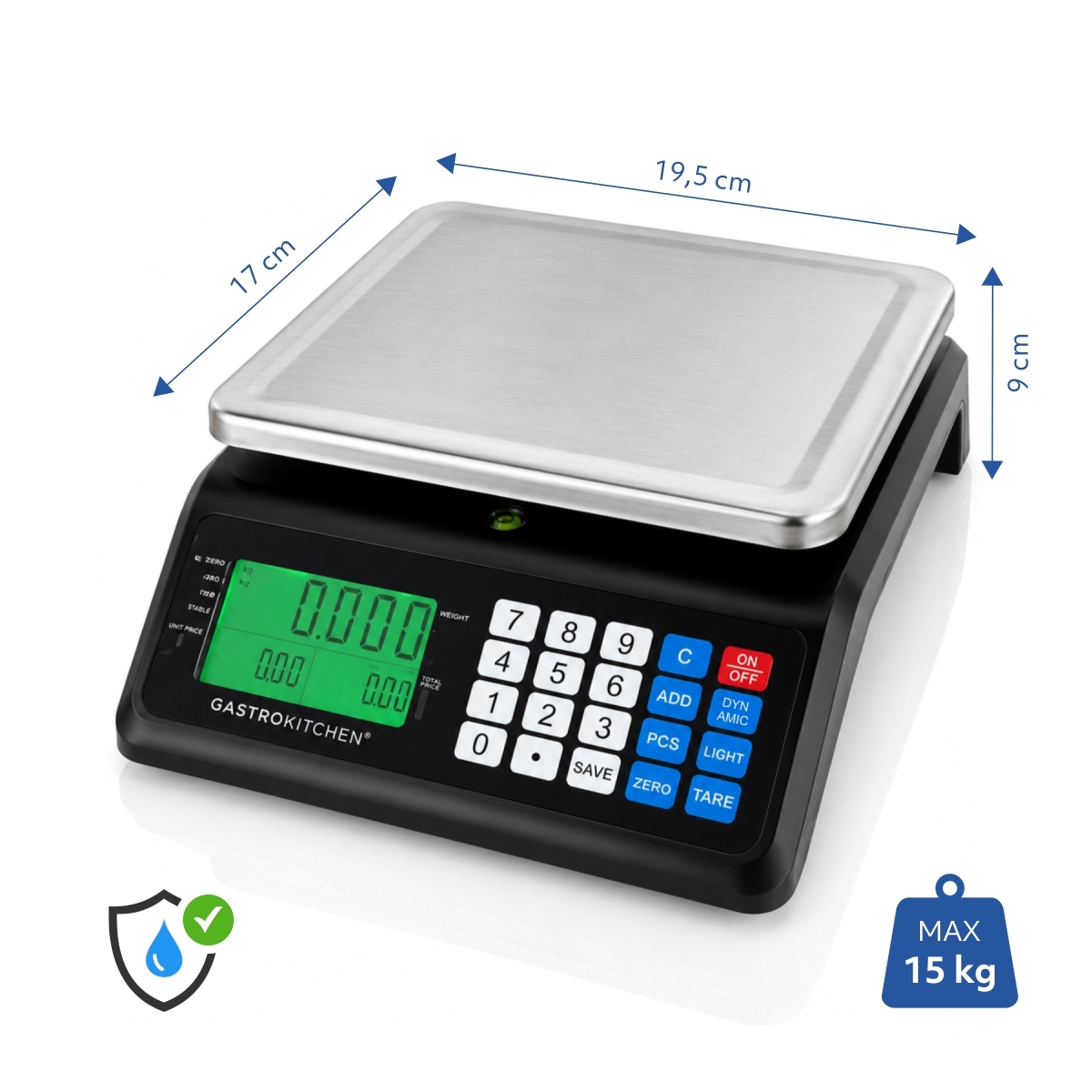 Bilancia digitale impermeabile IP 67 - 30 kg / 1 g | Gastrokitchen