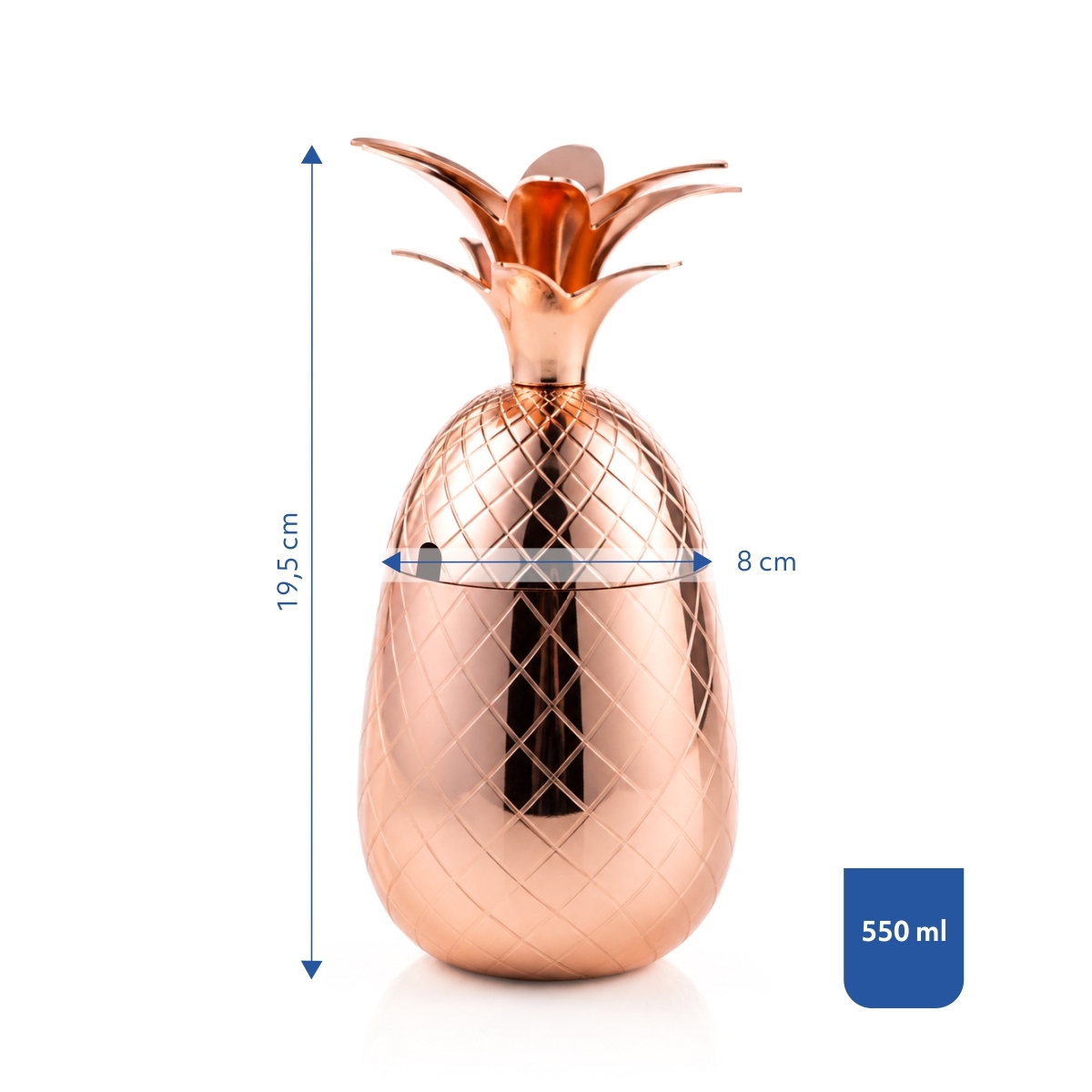 Bicchiere da cocktail in acciaio inox a forma di ananas con coperchio - 550 ml - ramato | Gastrokitchen