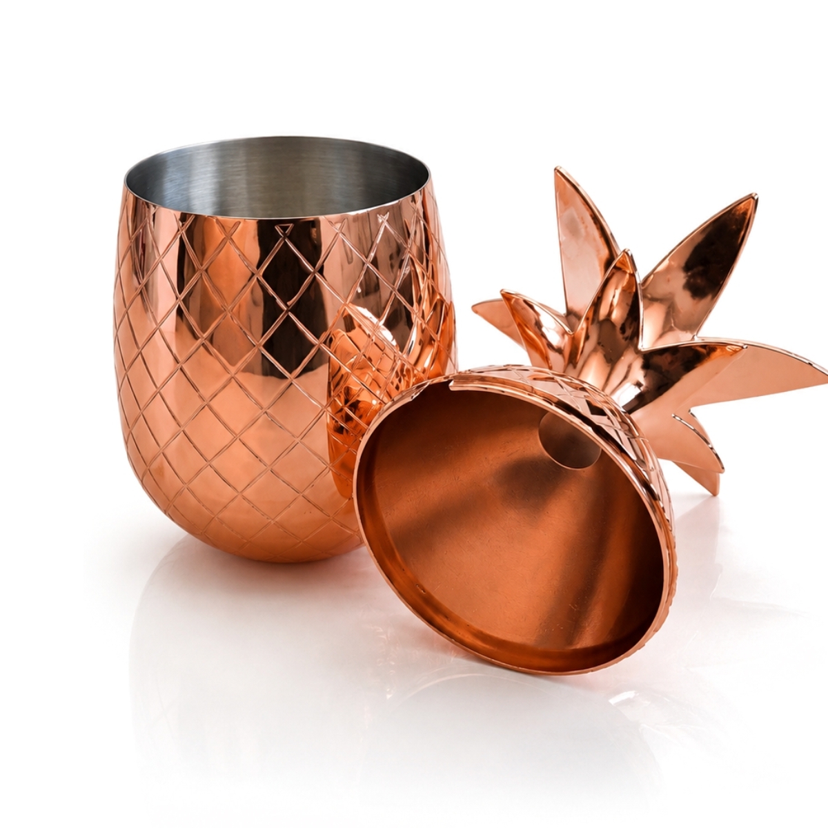 Bicchiere da cocktail in acciaio inox a forma di ananas con coperchio - 550 ml - ramato | Gastrokitchen