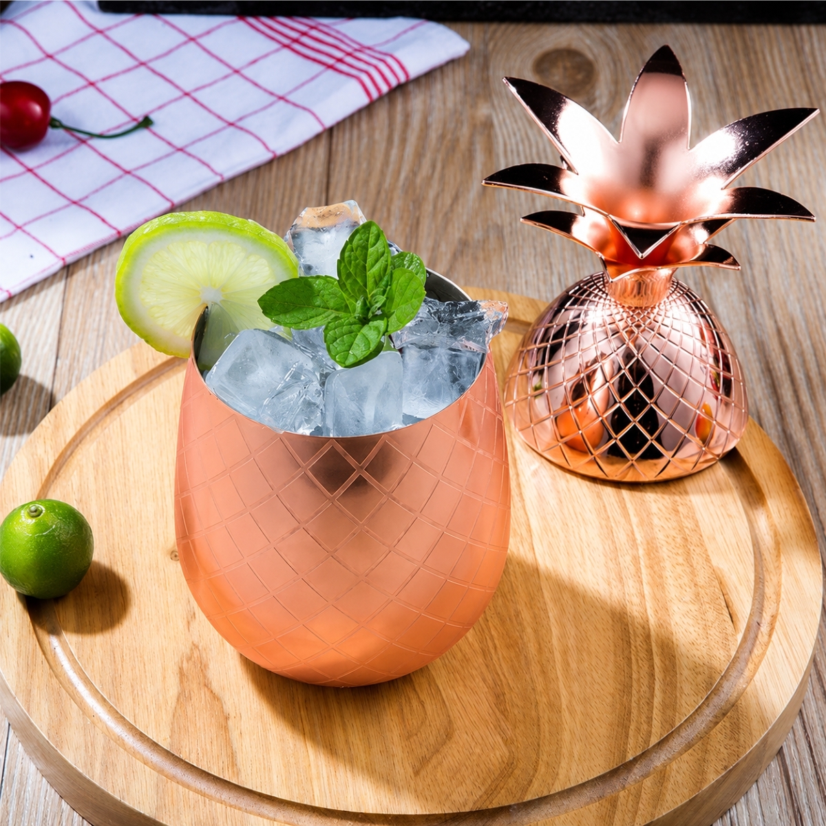 Bicchiere da cocktail in acciaio inox a forma di ananas con coperchio - 550 ml - ramato | Gastrokitchen