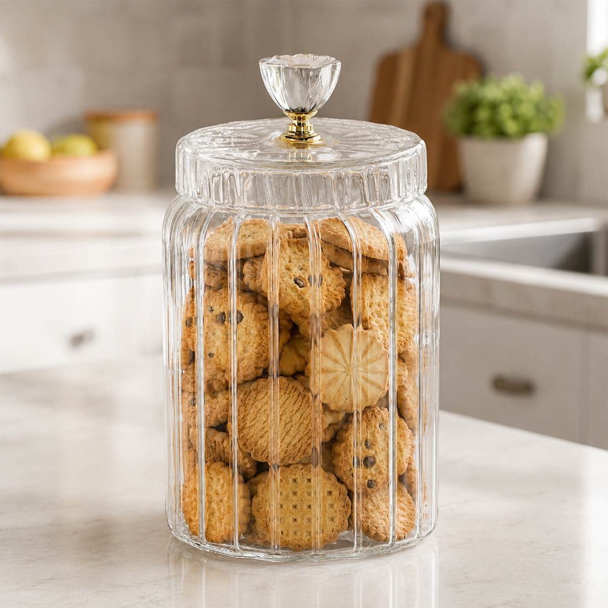 Barattolo in vetro scanalato con coperchio - 1,2 L
