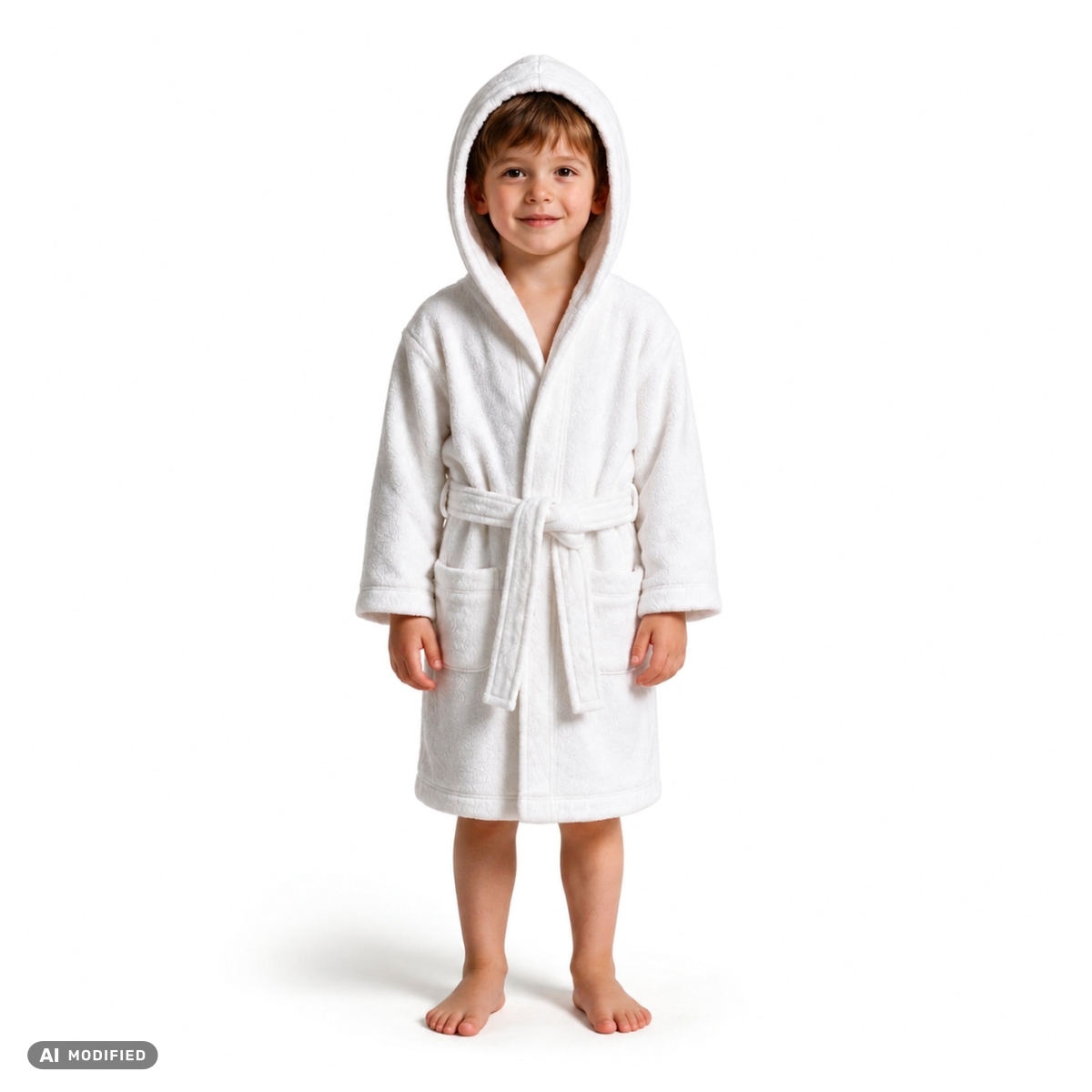 Accappatoio in spugna per bambini con cappuccio - 400 g/m² - taglia 110/116 - bianco
